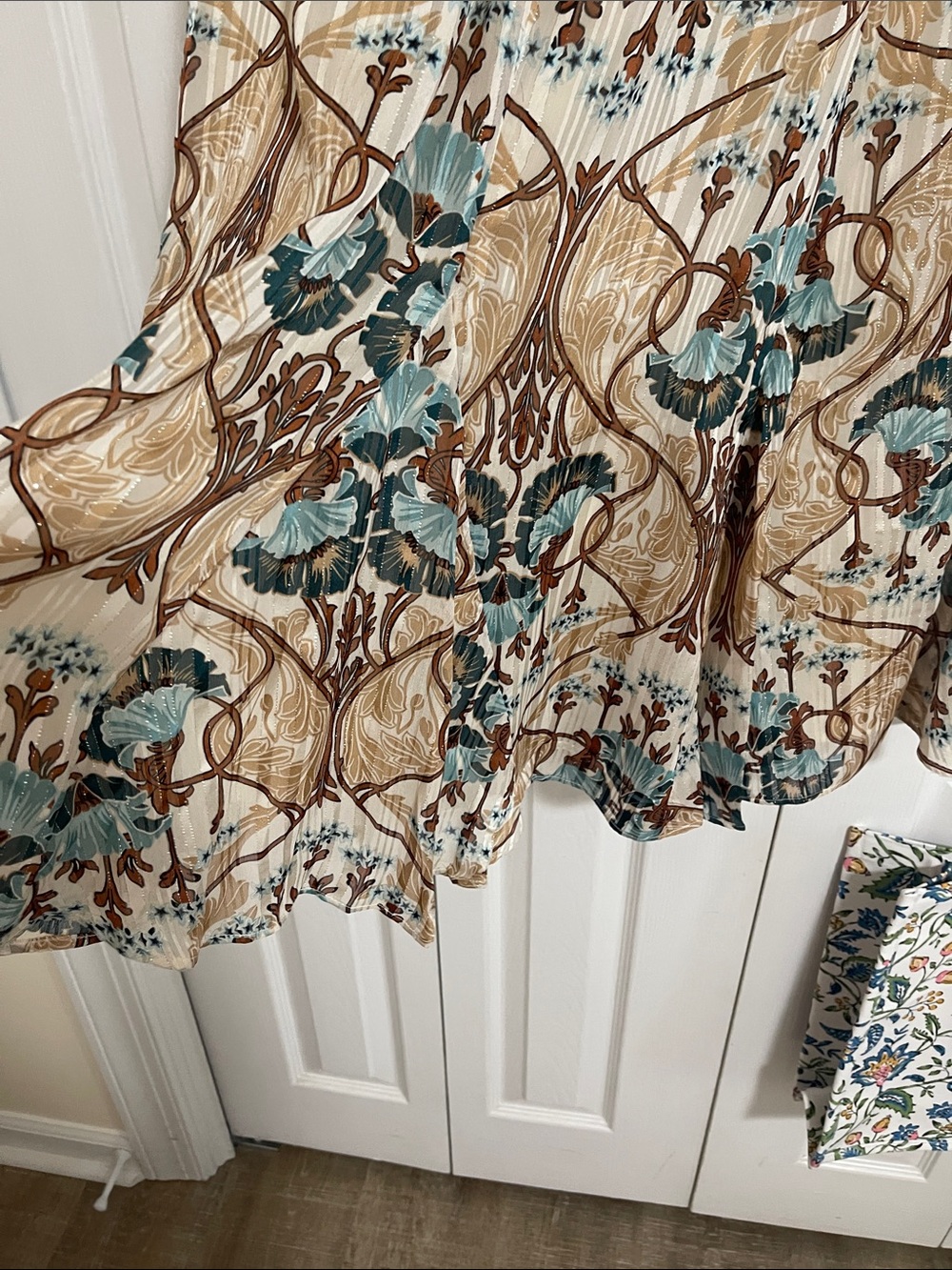 LOFT Cream Maxi Skirt with Teal and Brown Floral Print - Picture 6 of 7
